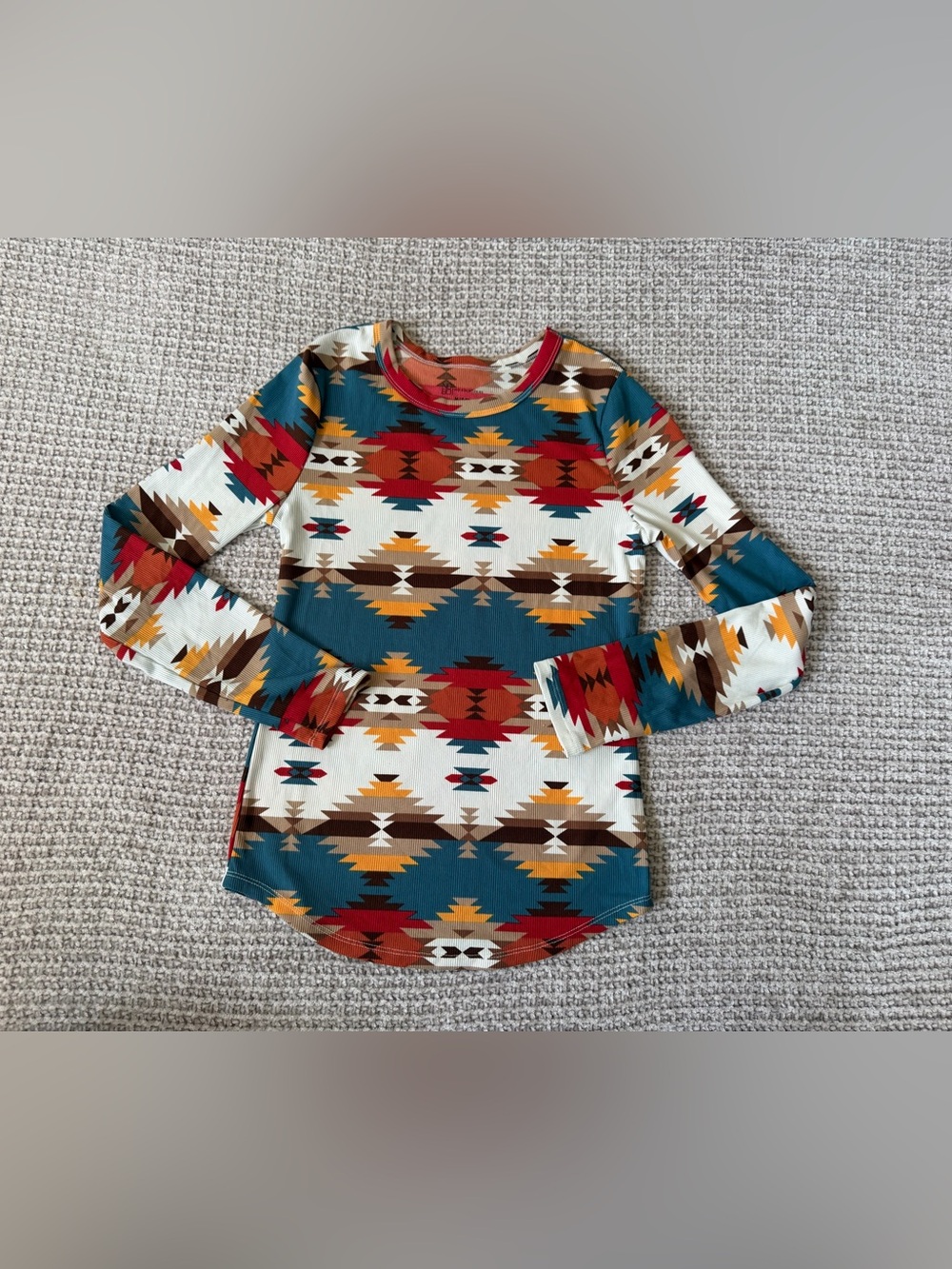 No Boundaries Long Sleeve Aztec Print Top in Teal Multi